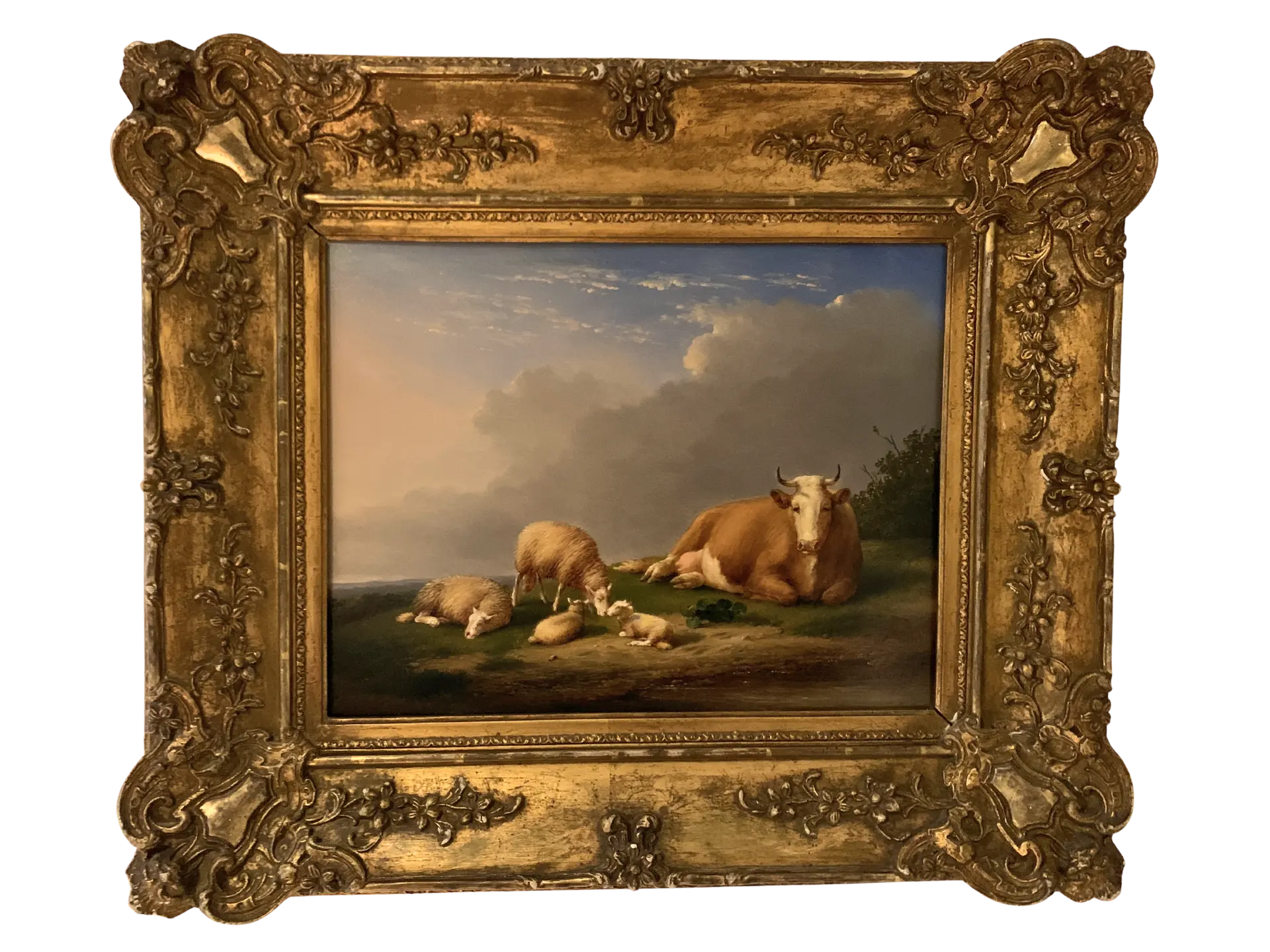 Huile Eugène Verboeckhoven Moutons et vache