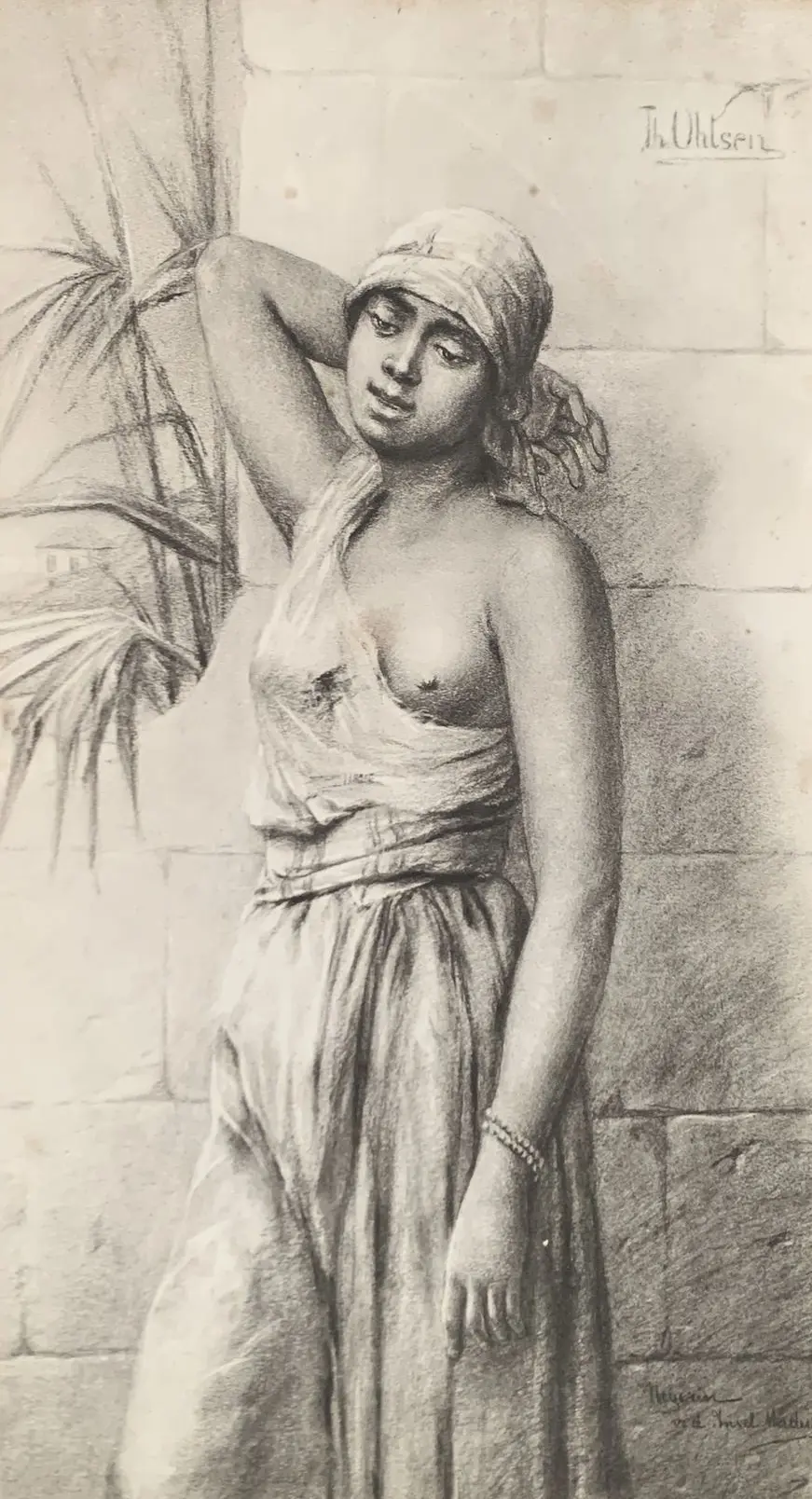 Fusain Theodor Ohlsen Femme africaine dénudée