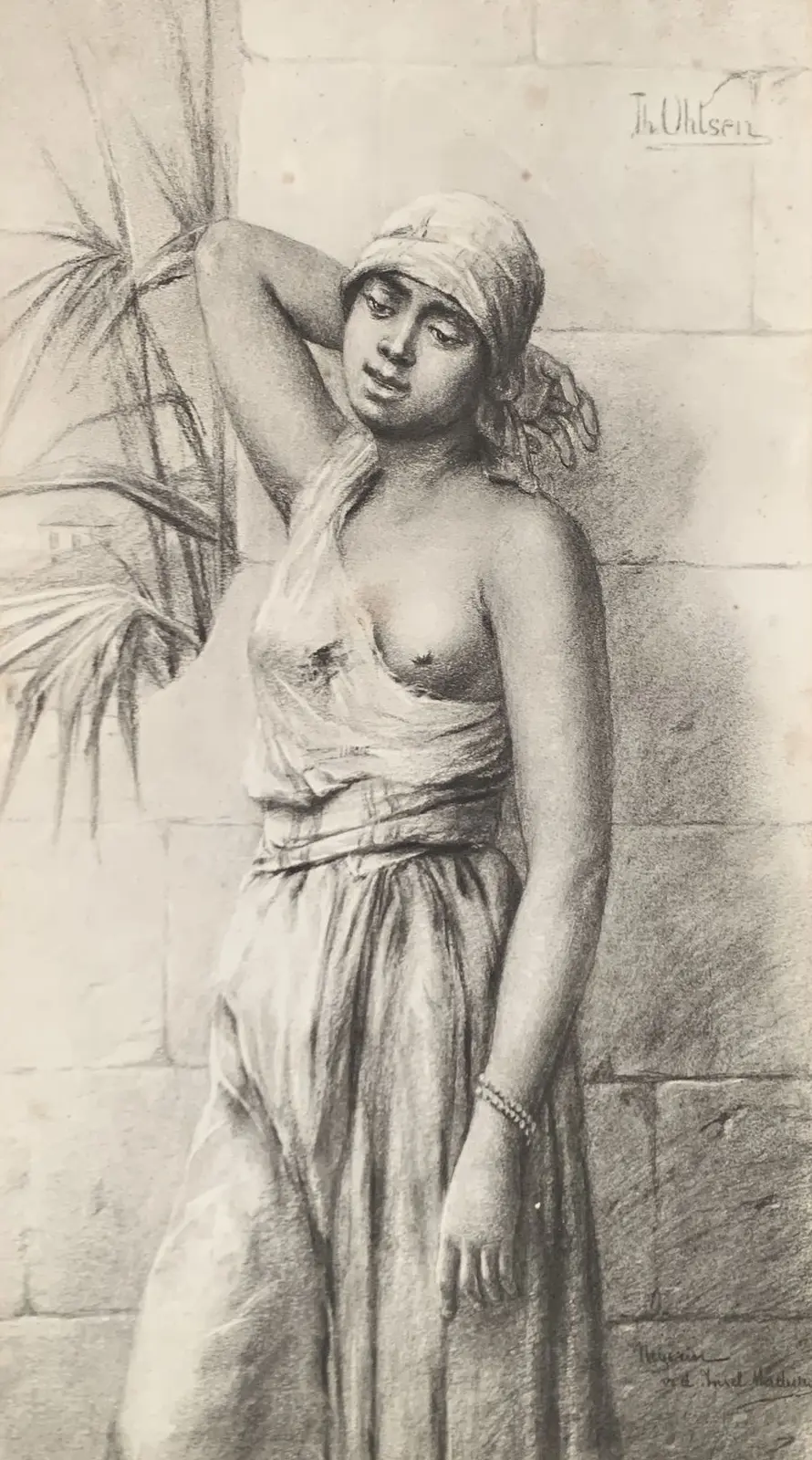 Fusain Theodor Ohlsen Femme africaine dénudée