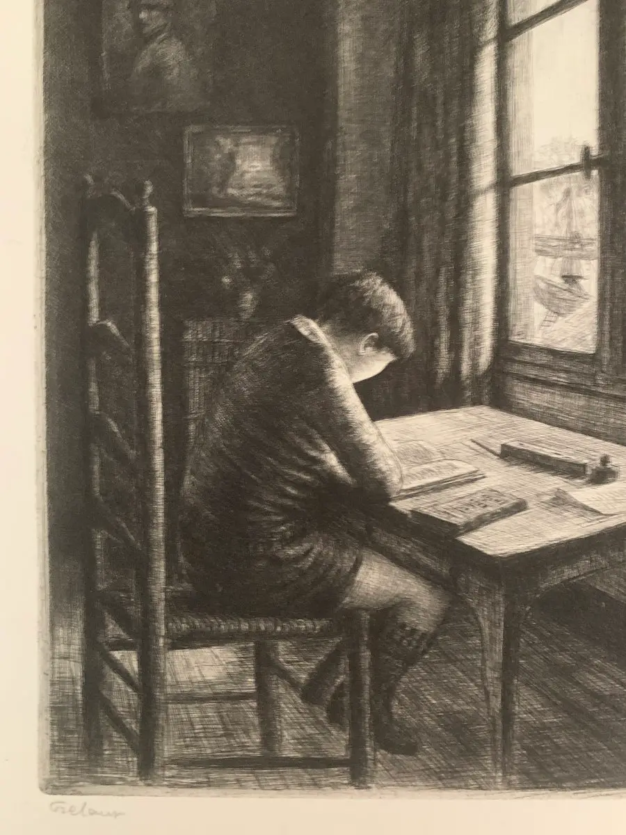 Gravure Jean Frélaut - L'étude