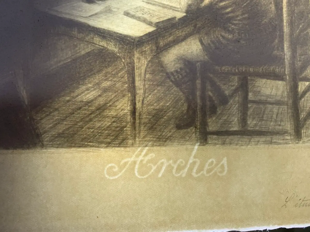 Gravure Jean Frélaut - L'étude