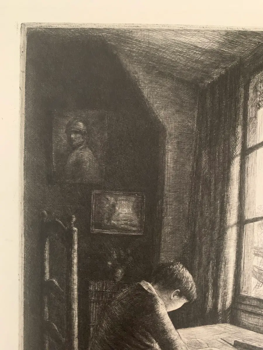 Gravure Jean Frélaut - L'étude