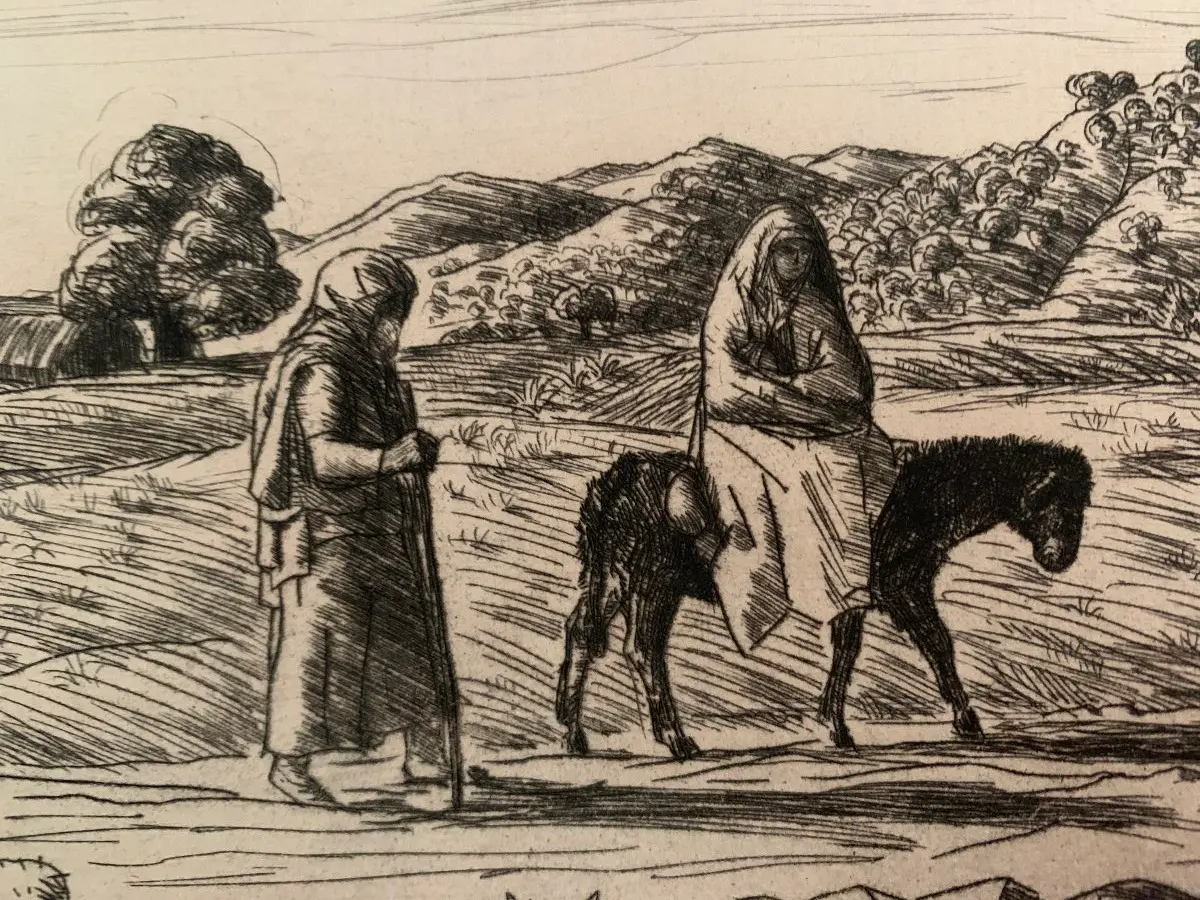 Gravure - Jean Frélaut - La fuite en Egypte